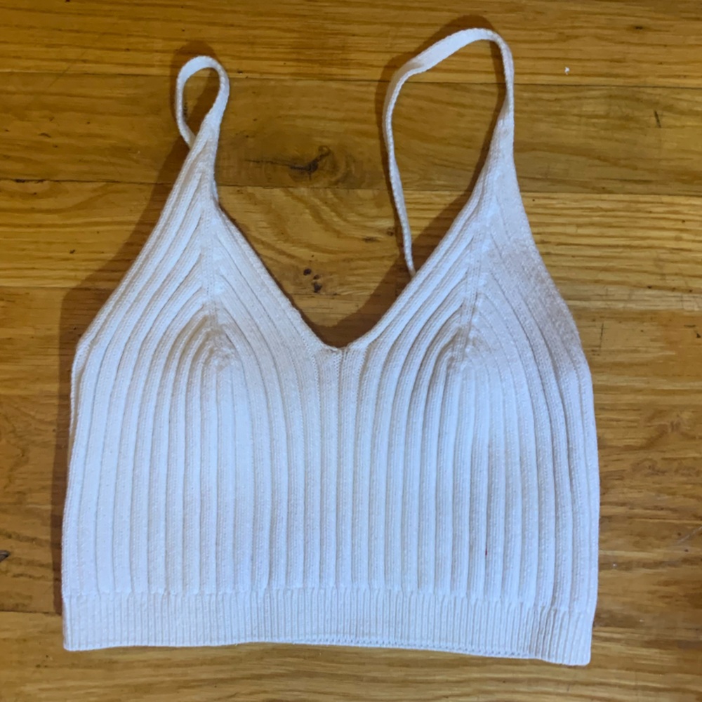 White Ribbed Knit Crop Top